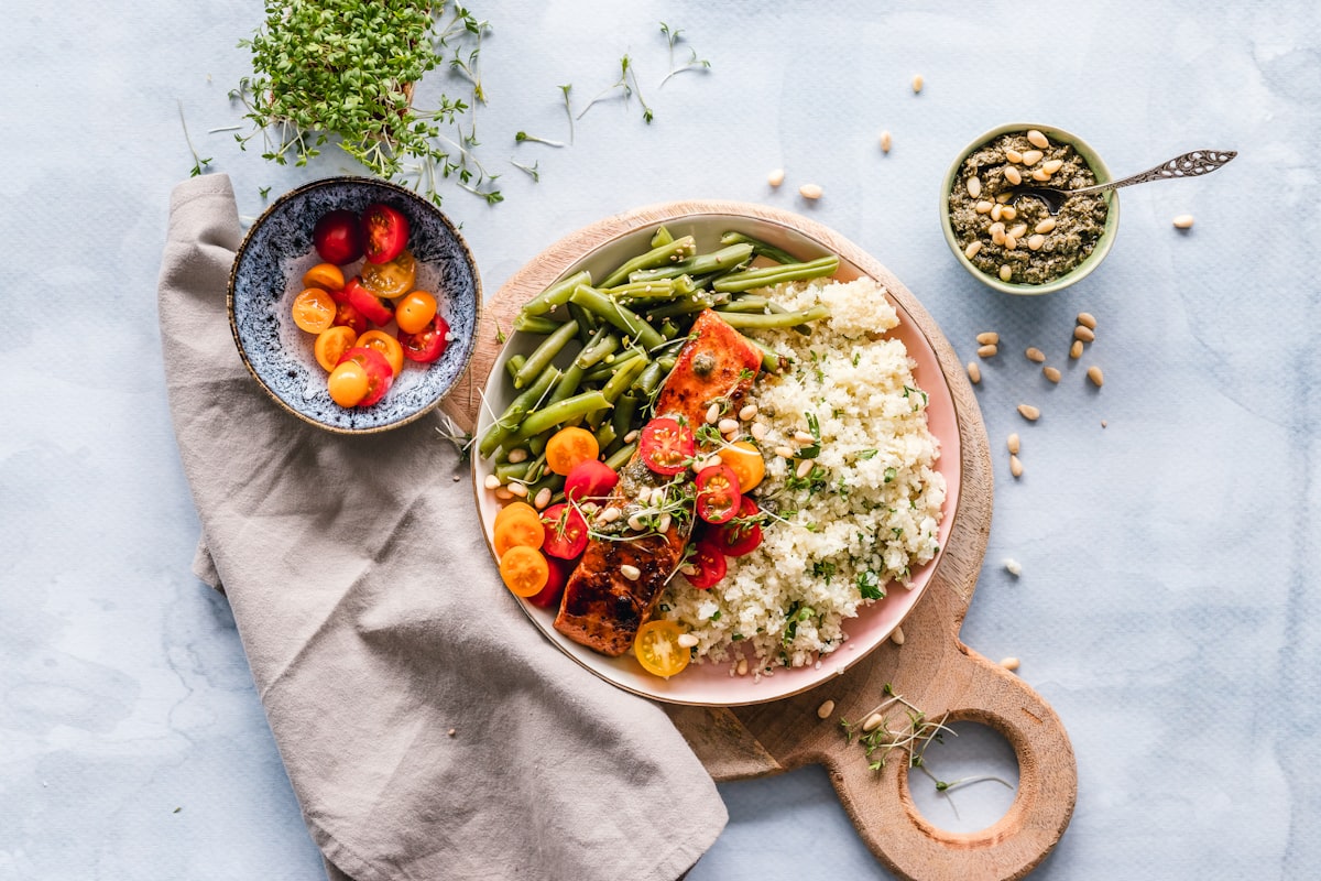 Finished plant-based dishes created by students